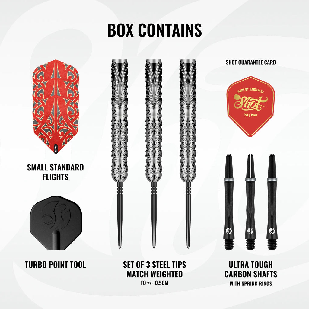 SHOT - 26g - Warrior TAIAHA Turbo Point Darts Set - 90% Tungsten