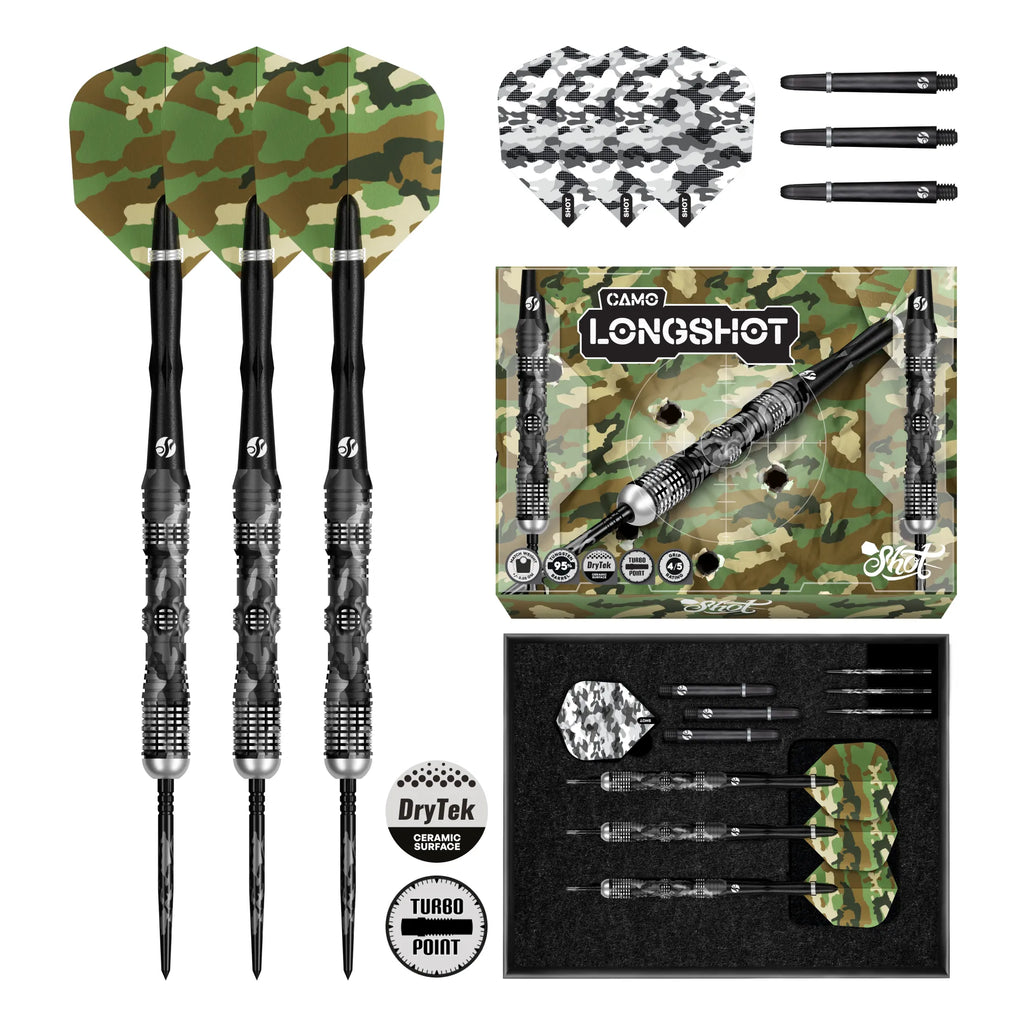 SHOT - 25g - Camo LONGSHOT Turbo Point Darts Set - 95% Tungsten