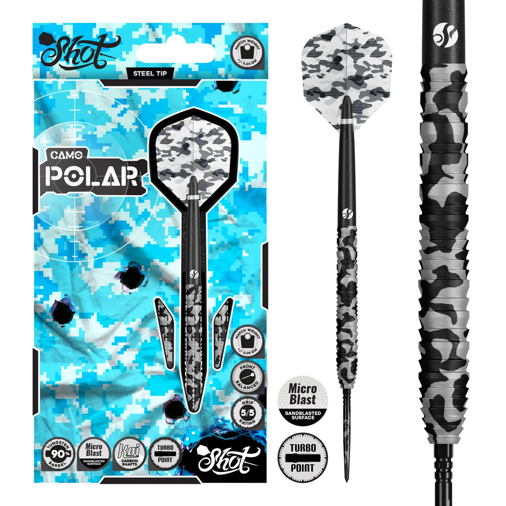SHOT - 25g - Camo POLAR Turbo Point Darts Set - 90% Tungsten