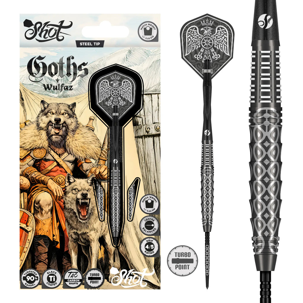 SHOT - Goths WULFAZ Dart Set - 90% Tungsten - Turbo Point - 25g