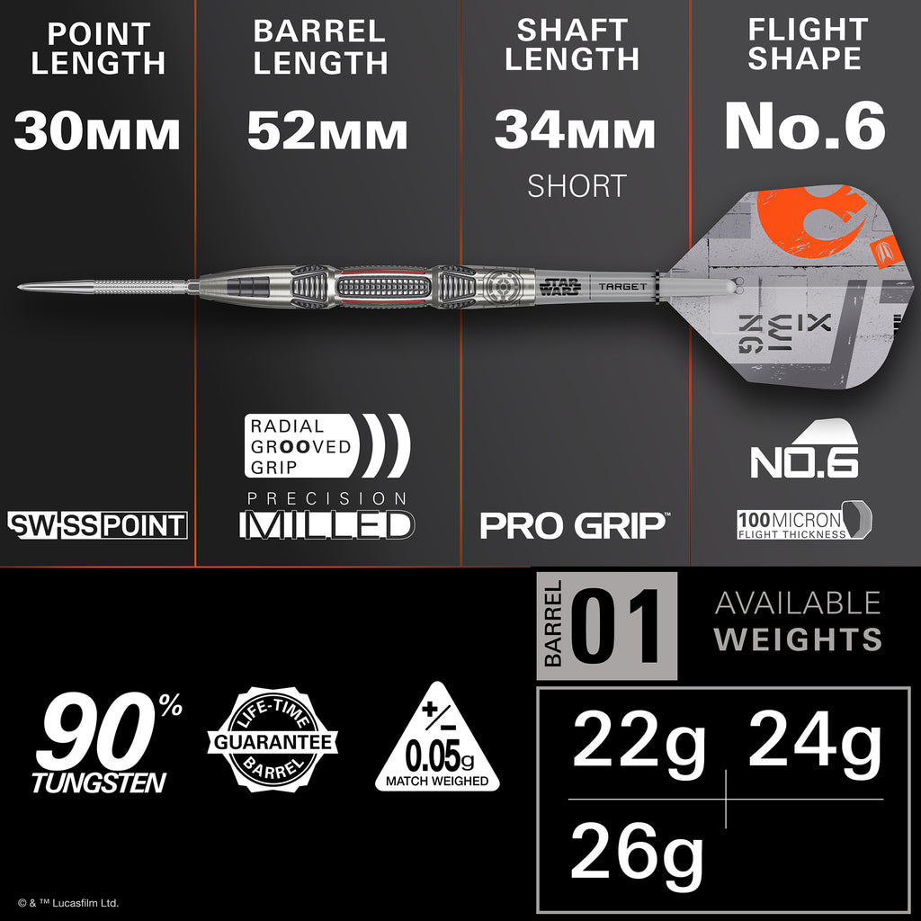 PRE ORDER FOR 11/11/25 - TARGET x STAR WARS - 24g - X WING - Steel Tip Swiss Point - 90% Tungsten Darts