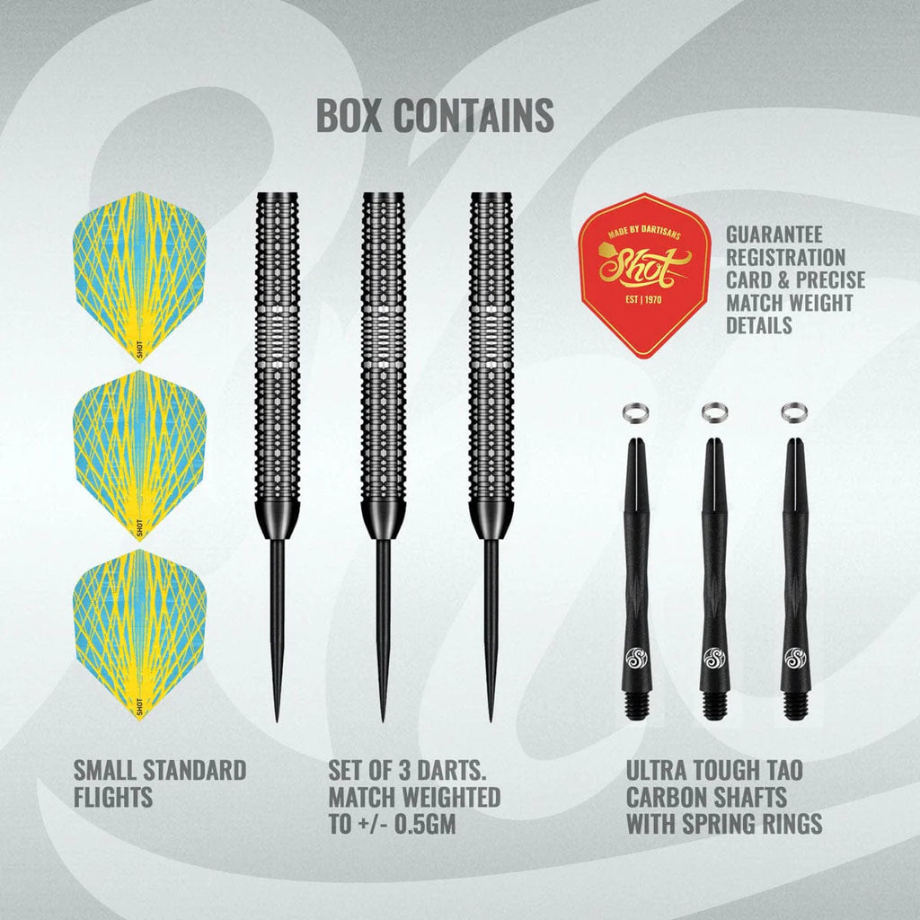 SHOT - 25g - Pro Series Rowby John Rodriguez - 90% Tungsten - Steel Tip Darts Set