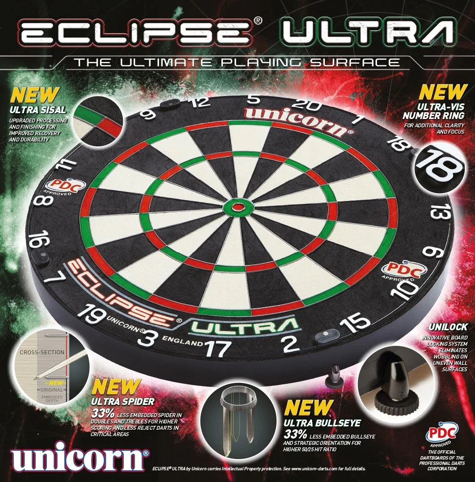 UNICORN - Eclipse Ultra Dartboard - Featuring UNILOCK Levelling