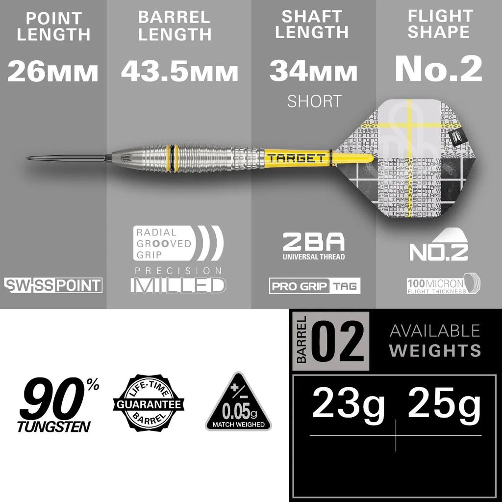 TARGET - 25g - Scott Williams G2 SP Steel Tip Darts - 90% Tungsten