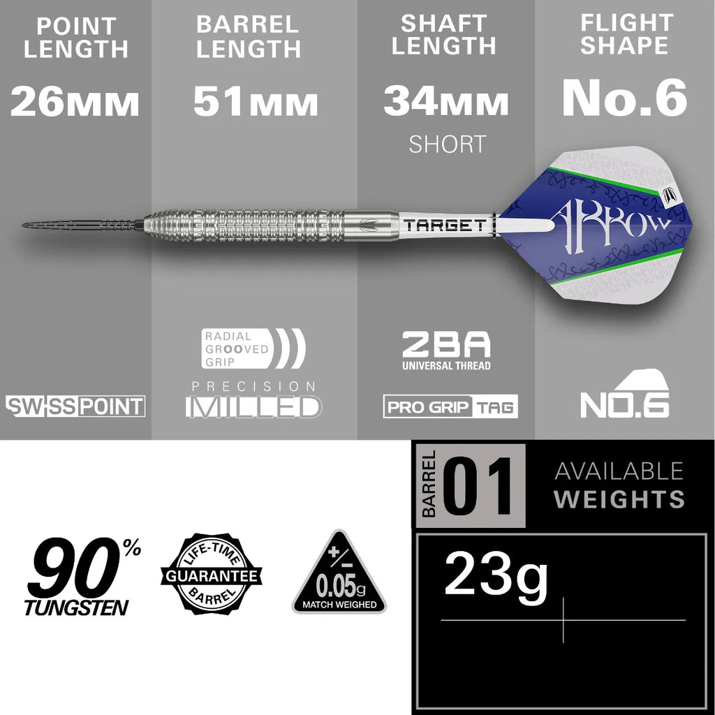 TARGET - 23g - Shane McGuirk SP Steel Tip Darts - 90% Tungsten