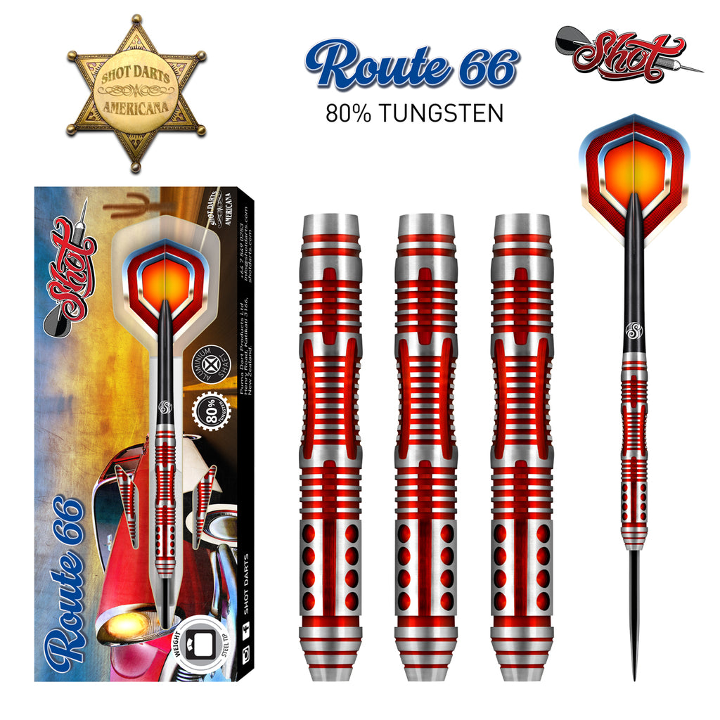 SHOT - Americana Route 66 - Steel Tip Dart Set - 80% Tungsten - 25g