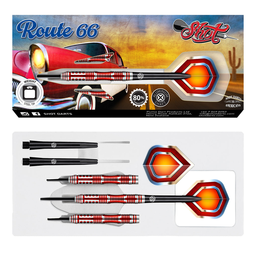 SHOT - Americana Route 66 - Steel Tip Dart Set - 80% Tungsten - 25g
