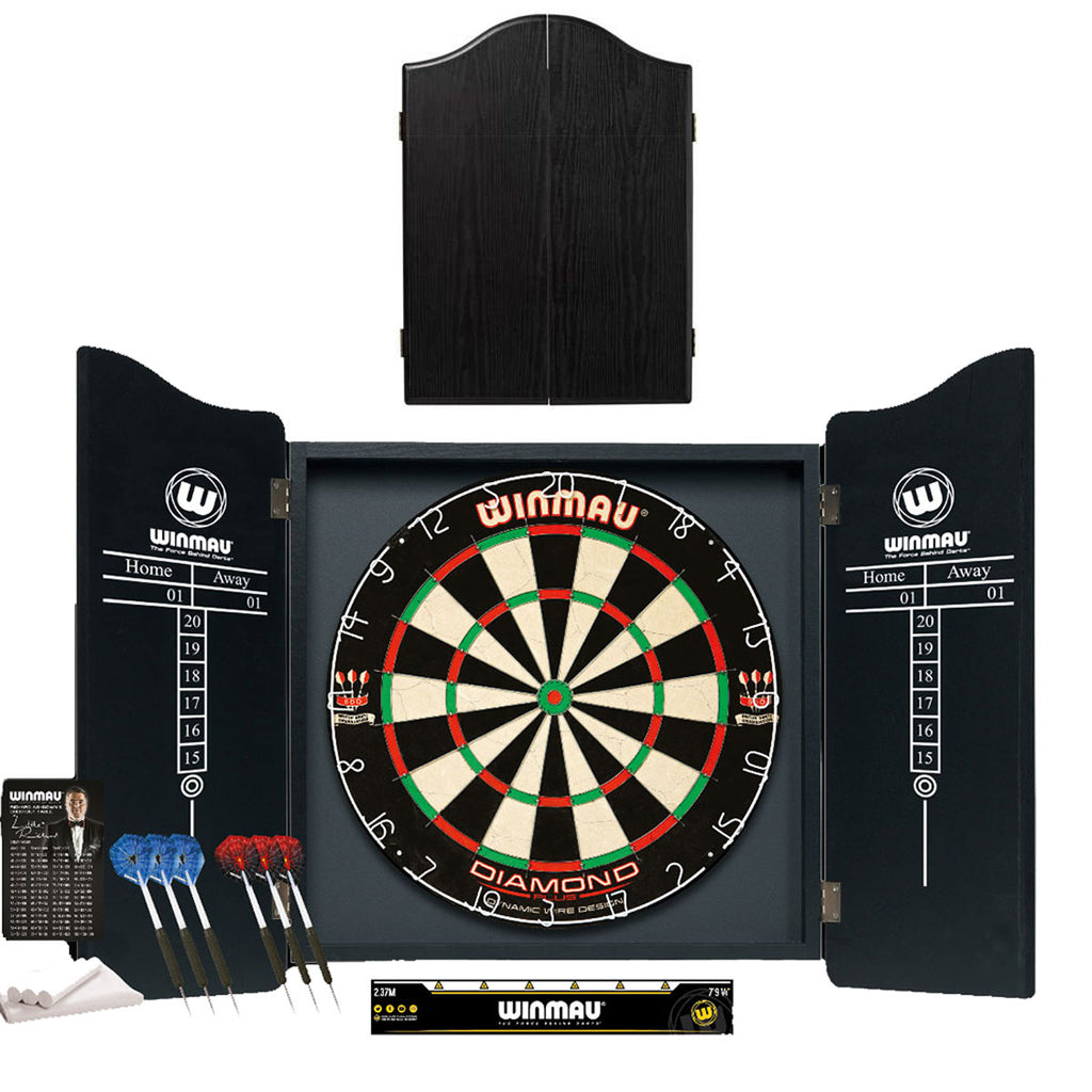 WINMAU - Professional Cabinet, Dartboard & Darts Set - Black