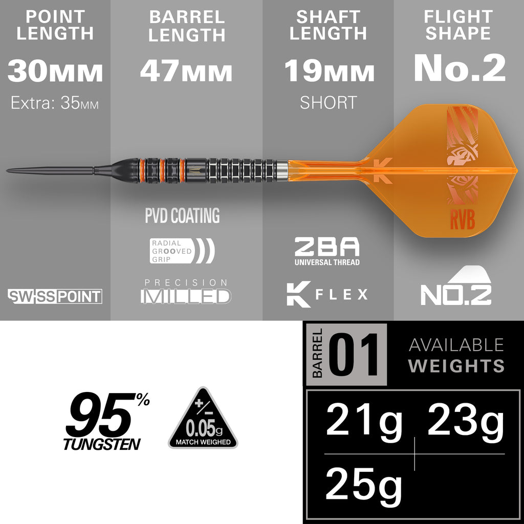 TARGET - Raymond Van Barneveld RVB - Steel Tip Swiss Point - 95% Tungsten Darts