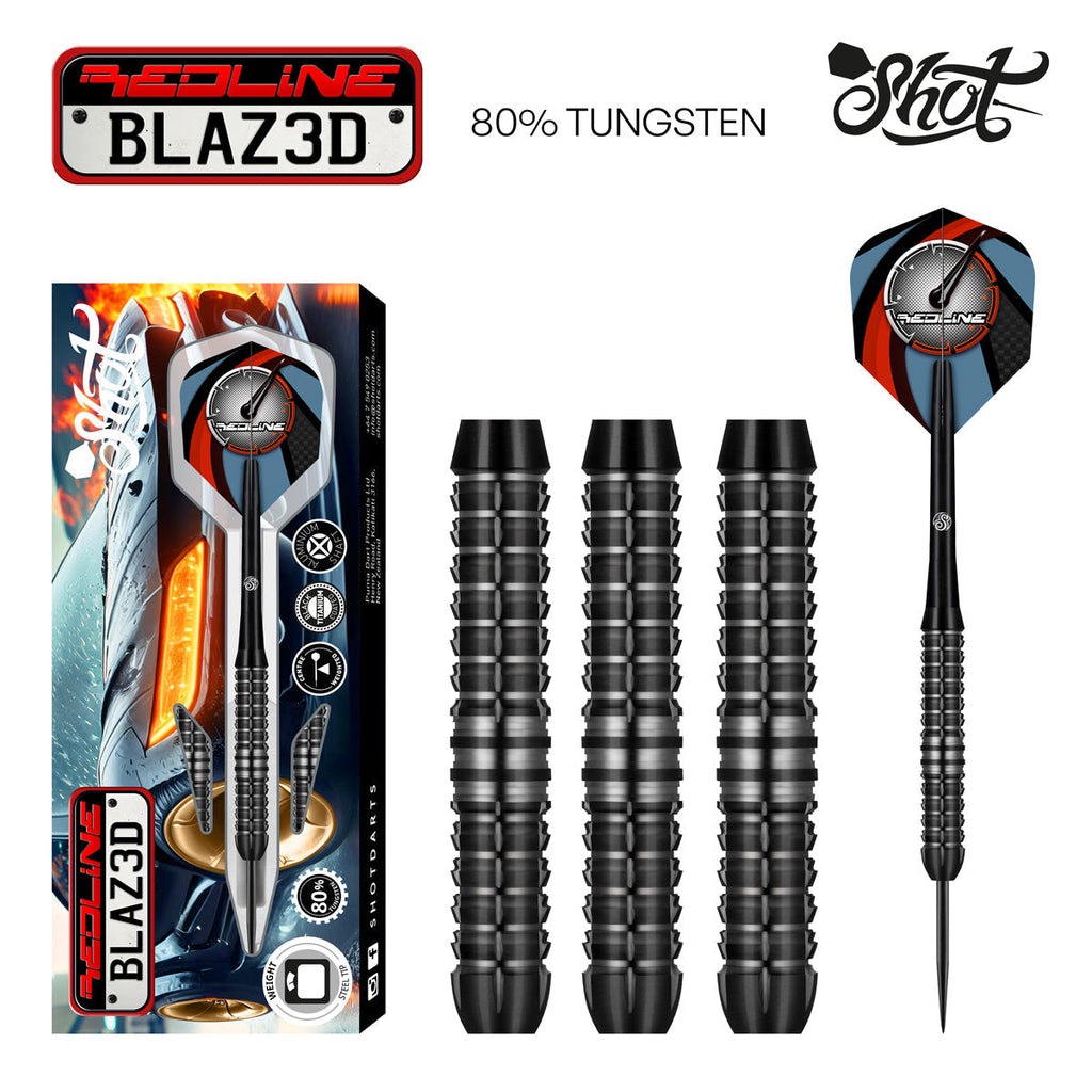 SHOT - Redline BLAZ3D Steel Tip Dart Set - 80%Tungsten - 28g