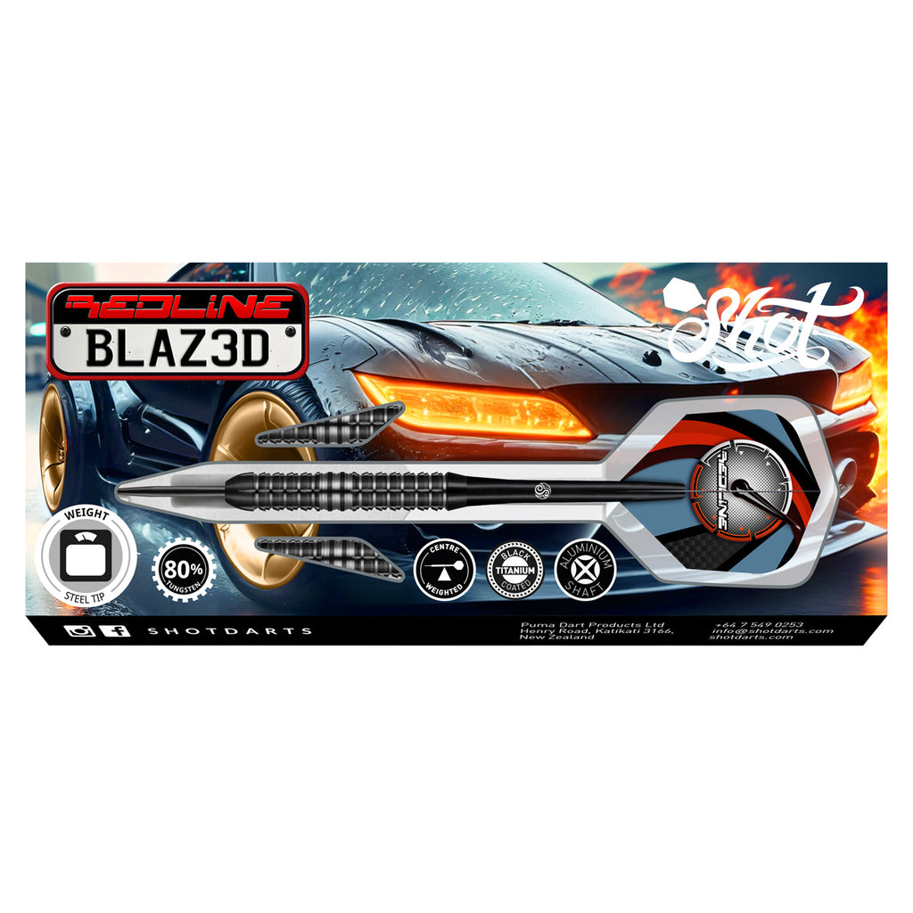 SHOT - Redline BLAZ3D Steel Tip Dart Set - 80%Tungsten - 22g