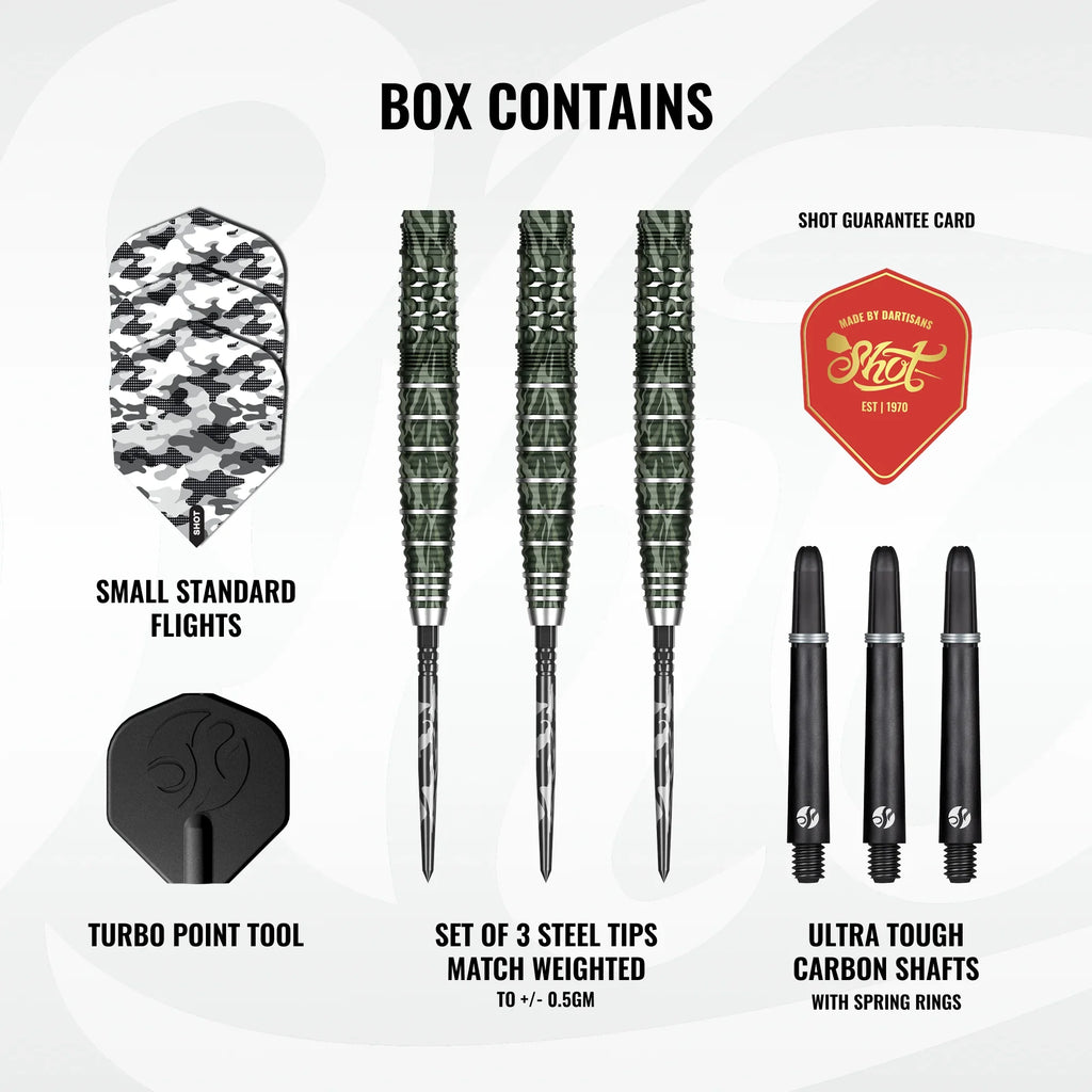 SHOT - 23g - Camo GHILLIE Turbo Point Darts Set - 90% Tungsten