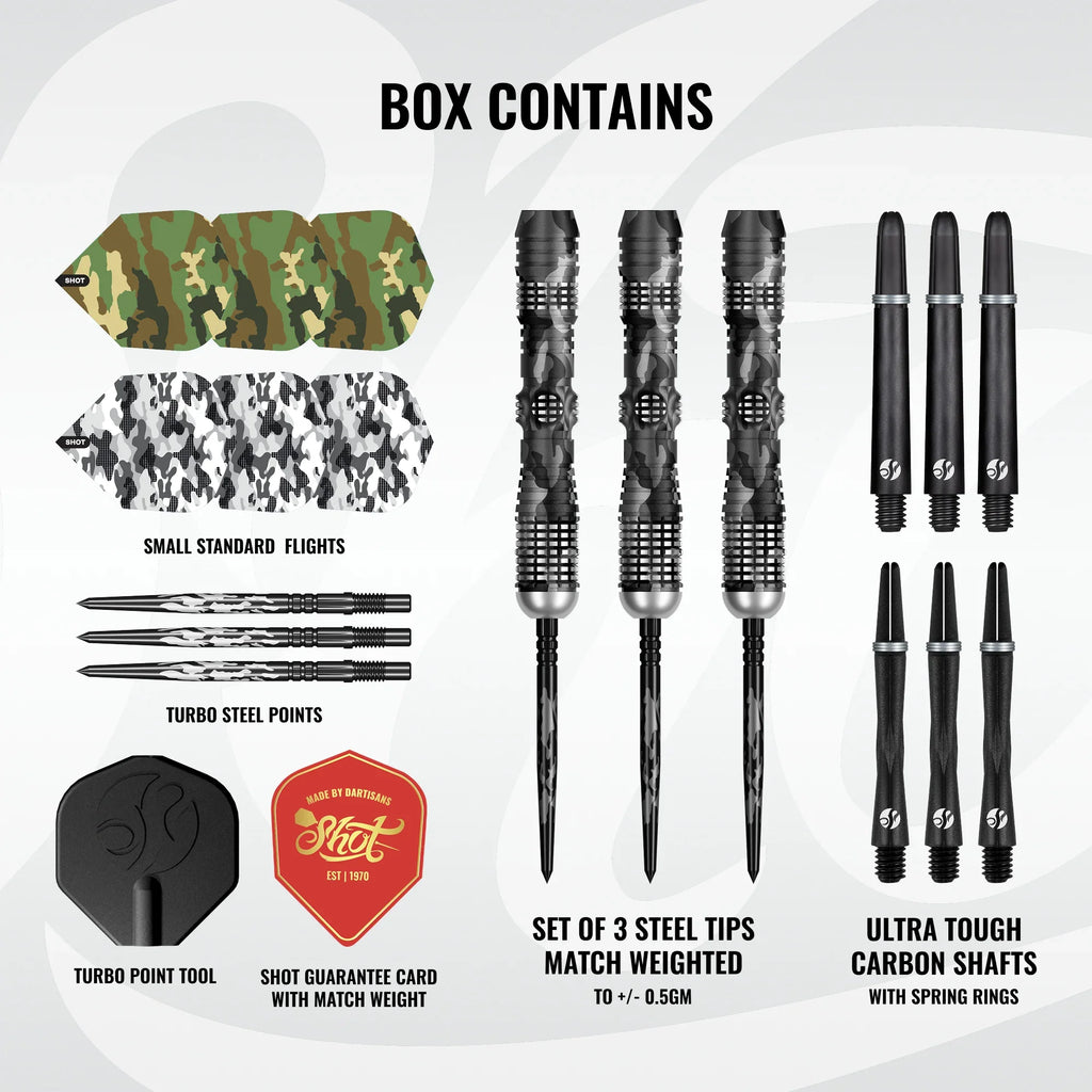 SHOT - 25g - Camo LONGSHOT Turbo Point Darts Set - 95% Tungsten