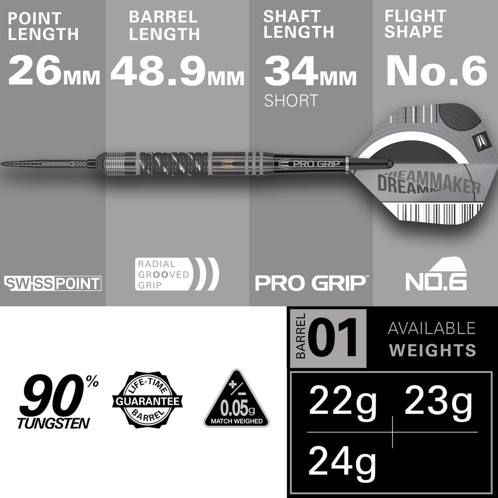 TARGET - Dimitri Van Den Bergh x ECHO Steel Tip Darts - 90% Tungsten - 22g