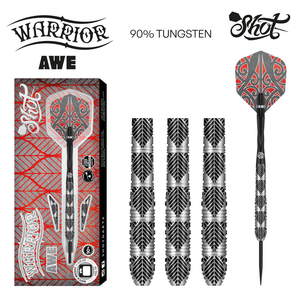 SHOT - Warrior Awe Steel Tip Darts - 90% Tungsten - 22g