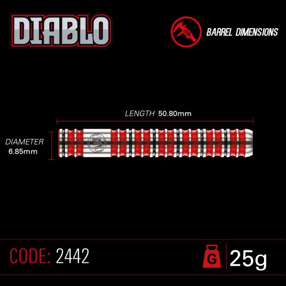 WINMAU - Diablo Straight Barrel - 90% Tungsten Darts - 25g