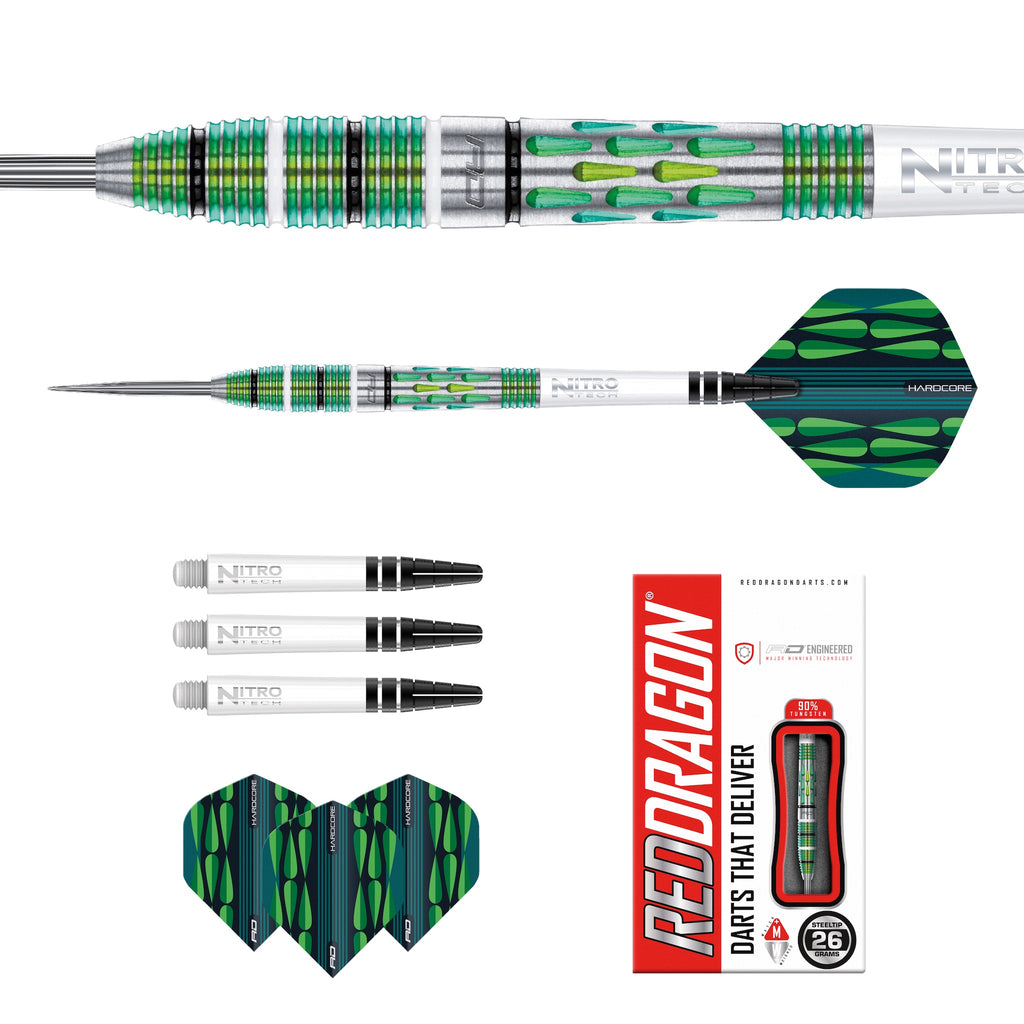 RED DRAGON - Artura Screamin' Green Darts - 90% Tungsten - 26g