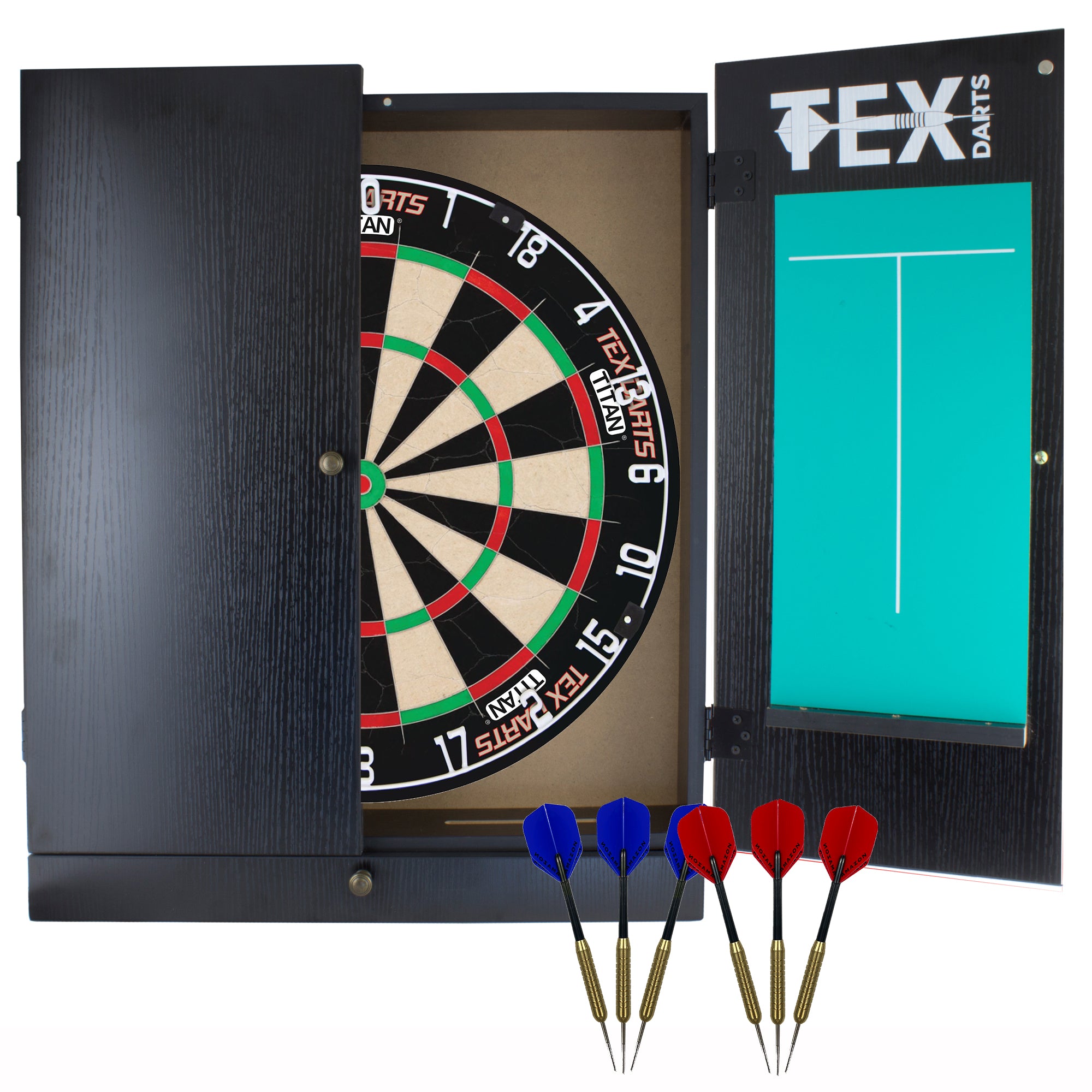 TEX Storage DARTBOARD, DARTS & MAT Set BLACK