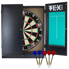 TEX - Storage Cabinet, Dartboard & Darts Set - Black