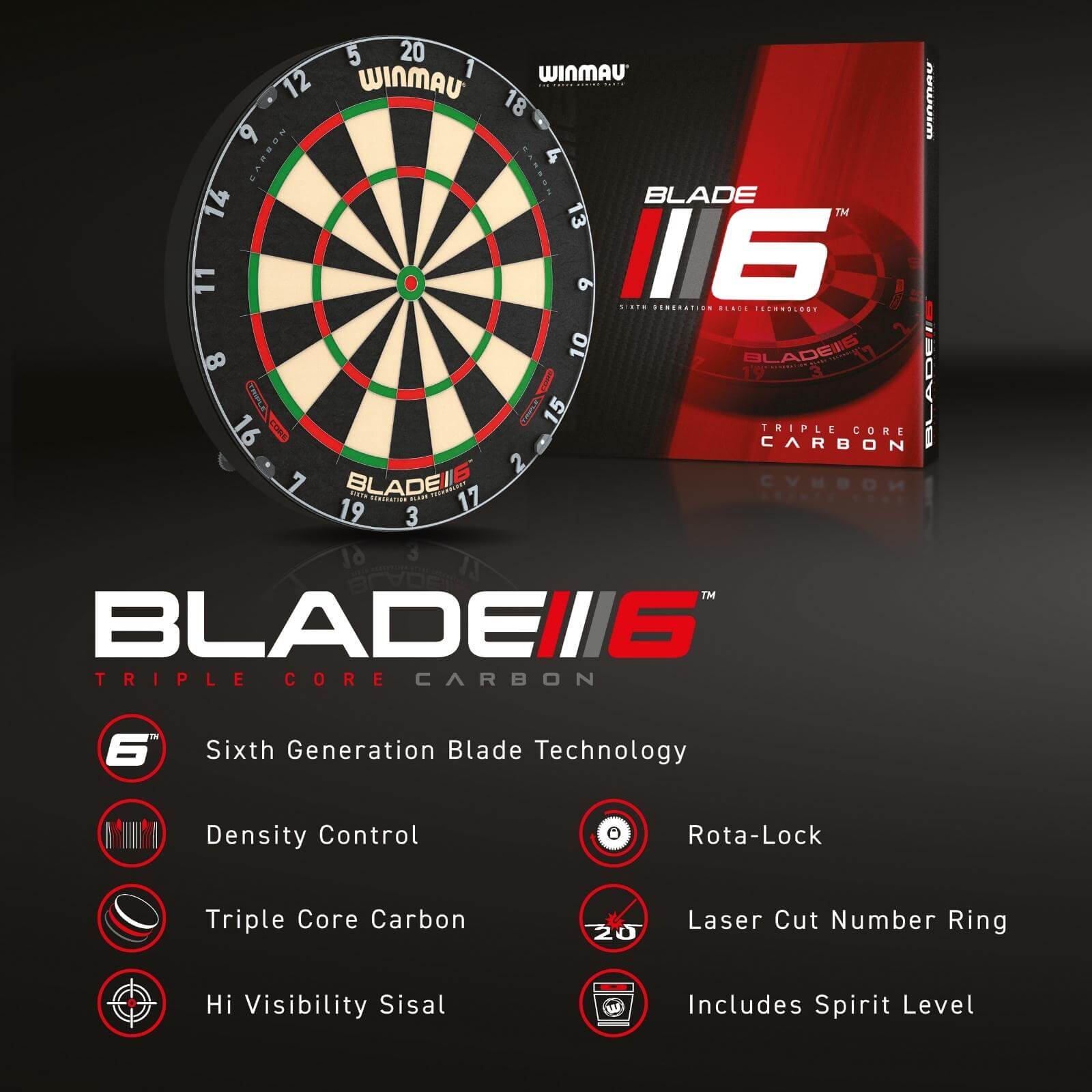WINMAU Blade 6 TRIPLE CORE Championship Dartboard PDC Edition As S