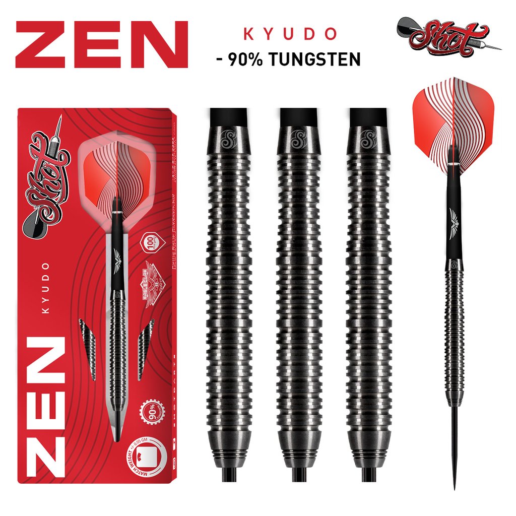 SHOT Zen Kyudo Darts - 90% Tungsten Black Titanium Coated - 23g