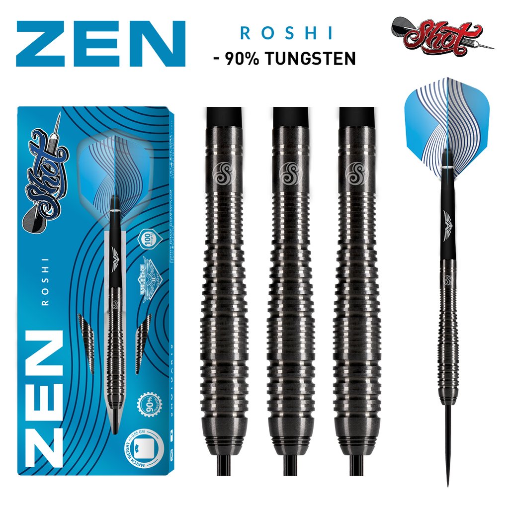 SHOT Zen Roshi Darts - 90% Tungsten Black Titanium Coated - 24g